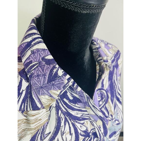 Chico's cotton button down purple paisley floral shirt size 1 - Picture 6 of 12